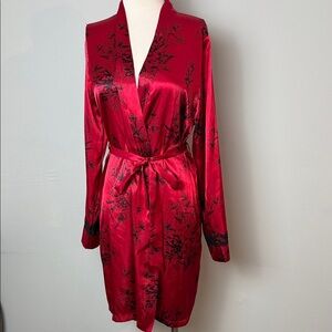 APT 9 Red Floral Women's Satin Kimono Robe ~ Medium